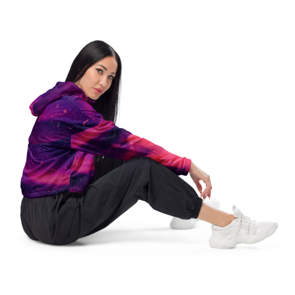 all-over-print-womens-cropped-windbreaker-black-right-638cd99e61f8a.png Purple Galaxy Painted Women’s cropped windbreaker