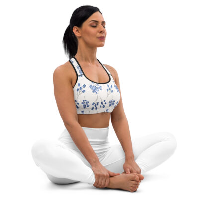 Blue and White Floral Padded Sports Bra