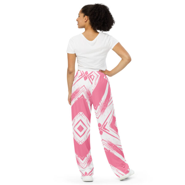 all-over-print-unisex-wide-leg-pants-white-back-689cb6a0259c7.jpg Pink Broken Wooden Pattern wide-leg pants