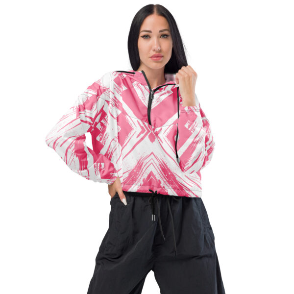 all-over-print-womens-cropped-windbreaker-black-front-6894e59699d6f.jpg Pink Brush Stoke Women’s Cropped Windbreaker