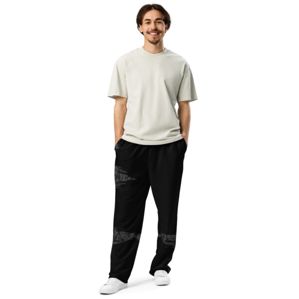 all-over-print-unisex-wide-leg-joggers-white-front-68c1e62f526e5.jpg Black and Grey Brush Stroke Pattern Wide-Leg Joggers