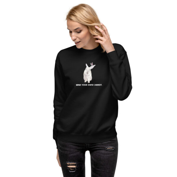 unisex-premium-sweatshirt-black-front-68e9326639bf0.jpg Mind Your Own Carrot Premium Sweatshirt