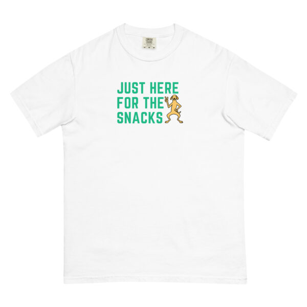 unisex-garment-dyed-heavyweight-t-shirt-white-front-6932db5e86ad7.jpg Just Here For The Snacks Garment-dyed Heavyweight T-shirt