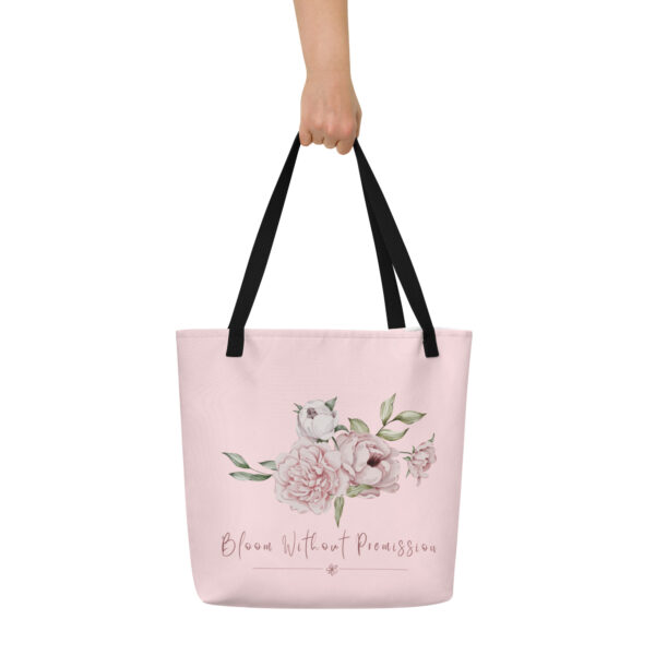 all-over-print-large-tote-bag-w-pocket-black-front-69f43753229e7.jpg Bloom Without Premission Large Tote Bag
